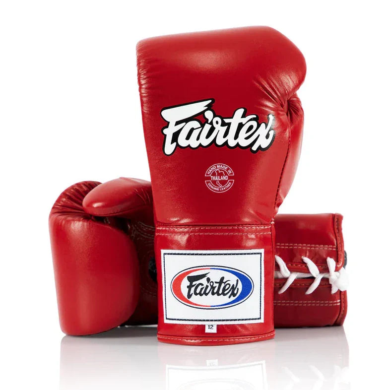Fairtex BGL6 14oz レッド Fairtex BGL6 Professional Lace-Up Fight Gloves | Muay Thai Fight Gear