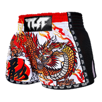 TUFF - White Chinese Dragon Retro Muay Thai Shorts - Medium