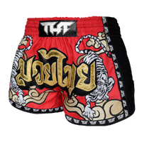 TUFF - Red Double Tiger Retro Muay Thai Shorts - Extra Extra Small