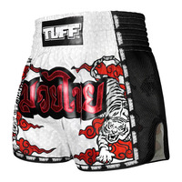 TUFF - White Double Tiger Retro Muay Thai Shorts - Extra Extra Small