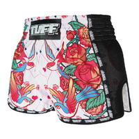 TUFF - White Rose Retro Muay Thai Shorts - Extra Extra Small