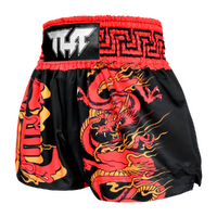 TUFF - Black with Red Chinese Dragon Thai Boxing Shorts - Small