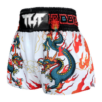 TUFF - White with Blue Chinese Dragon Thai Boxing Shorts - Small