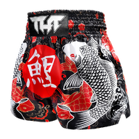 TUFF - Black Japanese Koi Fish Thai Boxing Shorts - Medium