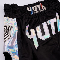 YUTH - Hologram Muay Thai Shorts - Black/Silver - Extra Small