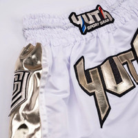 YUTH - Hologram Muay Thai Shorts - White/Gold - Extra Small