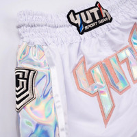 YUTH - Hologram Muay Thai Shorts - White/Silver/Orange - Extra Extra Large