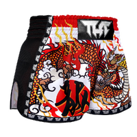 TUFF - White Chinese Dragon Retro Muay Thai Shorts - Medium