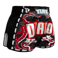 TUFF - Black Chinese Dragon Retro Muay Thai Shorts - Small