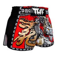 TUFF - Red Chinese Dragon Retro Muay Thai Shorts - Small