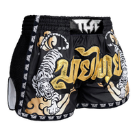 TUFF - Black Double Tiger Retro Muay Thai Shorts - Extra Extra Small