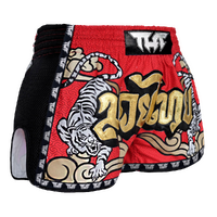 TUFF - Red Double Tiger Retro Muay Thai Shorts - Extra Extra Small