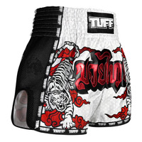 TUFF - White Double Tiger Retro Muay Thai Shorts - Extra Extra Small