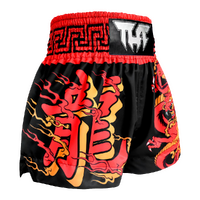 TUFF - Black with Red Chinese Dragon Thai Boxing Shorts - Small