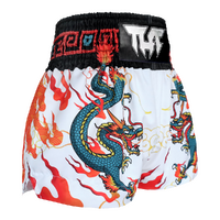 TUFF - White with Blue Chinese Dragon Thai Boxing Shorts - Small