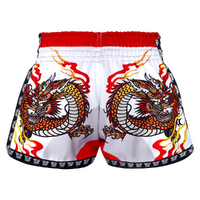 TUFF - White Chinese Dragon Retro Muay Thai Shorts - Medium