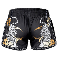 TUFF - Black Double Tiger Retro Muay Thai Shorts - Extra Extra Small