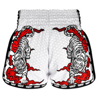 TUFF - White Double Tiger Retro Muay Thai Shorts - Extra Extra Small