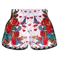 TUFF - White Rose Retro Muay Thai Shorts - Extra Extra Small