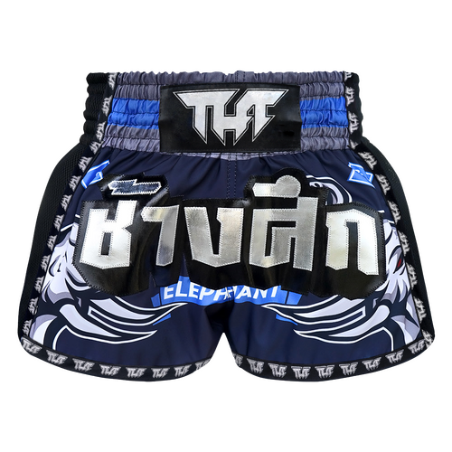 TUFF - Blue War Elephant Retro Muay Thai Shorts - Small