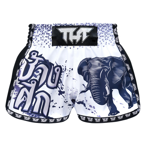 TUFF - White War Elephant Retro Muay Thai Shorts - Small