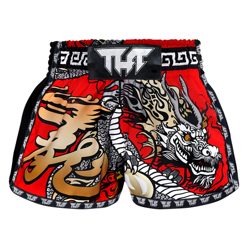 TUFF - Red Chinese Dragon Retro Muay Thai Shorts - Small