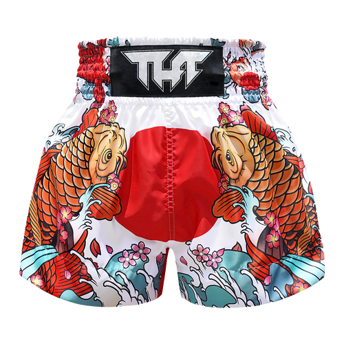 TUFF - White Japanese Koi Fish Thai Boxing Shorts - Small