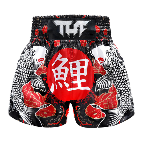 TUFF - Black Japanese Koi Fish Thai Boxing Shorts - Medium