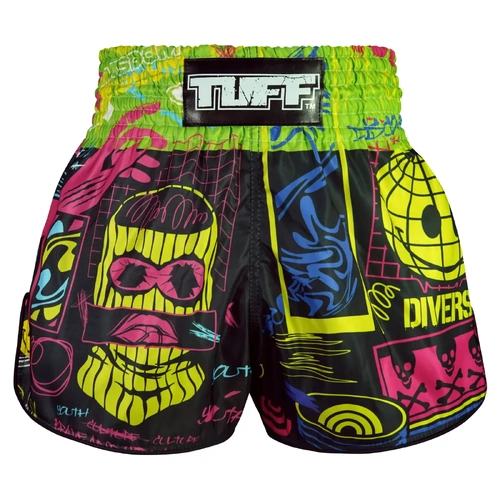 TUFF - 'Neon Graffiti' High-Cut Retro Muay Thai Shorts - Small