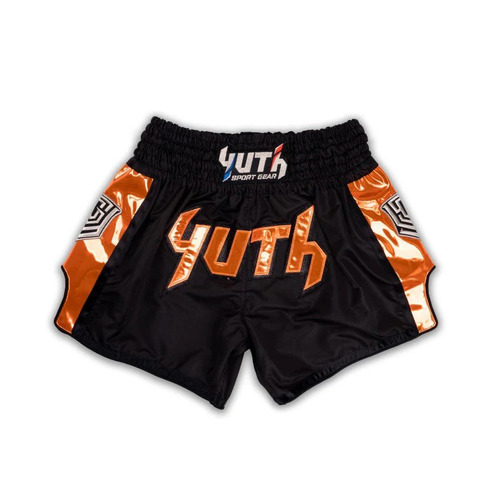 YUTH - Hologram Muay Thai Shorts - Black/Orange - Extra Small