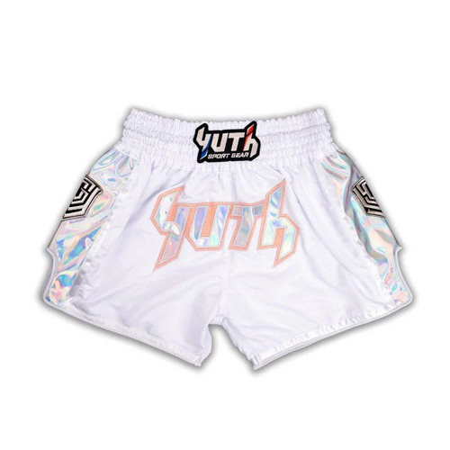 YUTH - Hologram Muay Thai Shorts - White/Silver/Orange - Extra Extra Large