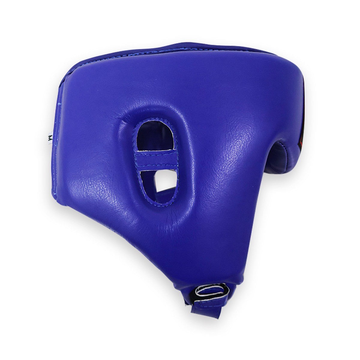 Blue protective boxing headgear on a white background
