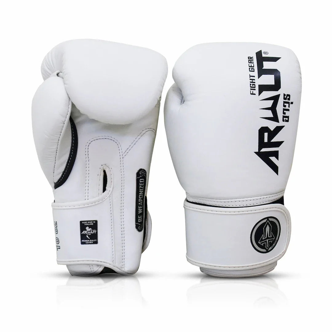 White boxing gloves with 'Arwut' branding on a white background