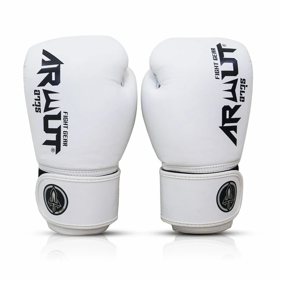 White boxing gloves with 'ARWUT' branding on a white background
