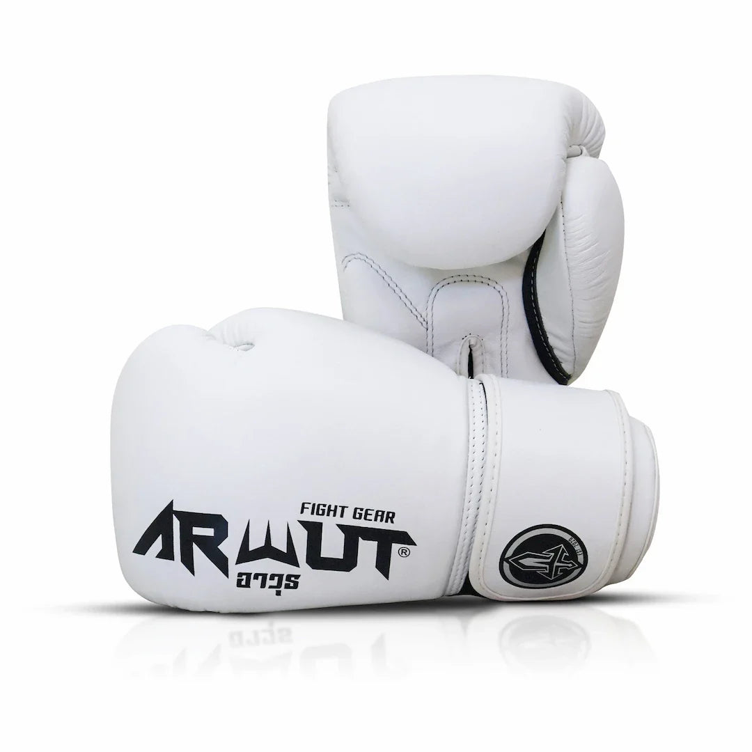 White boxing gloves with 'Arwut' branding on a white background