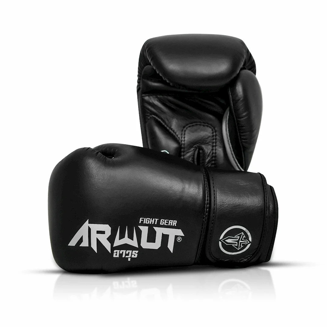 Black boxing gloves with 'ARWUT' branding on a white background