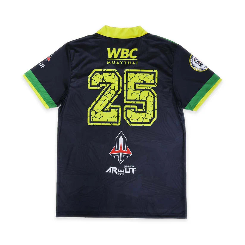 Black WBC sports jersey with yellow text and numbers on a white background