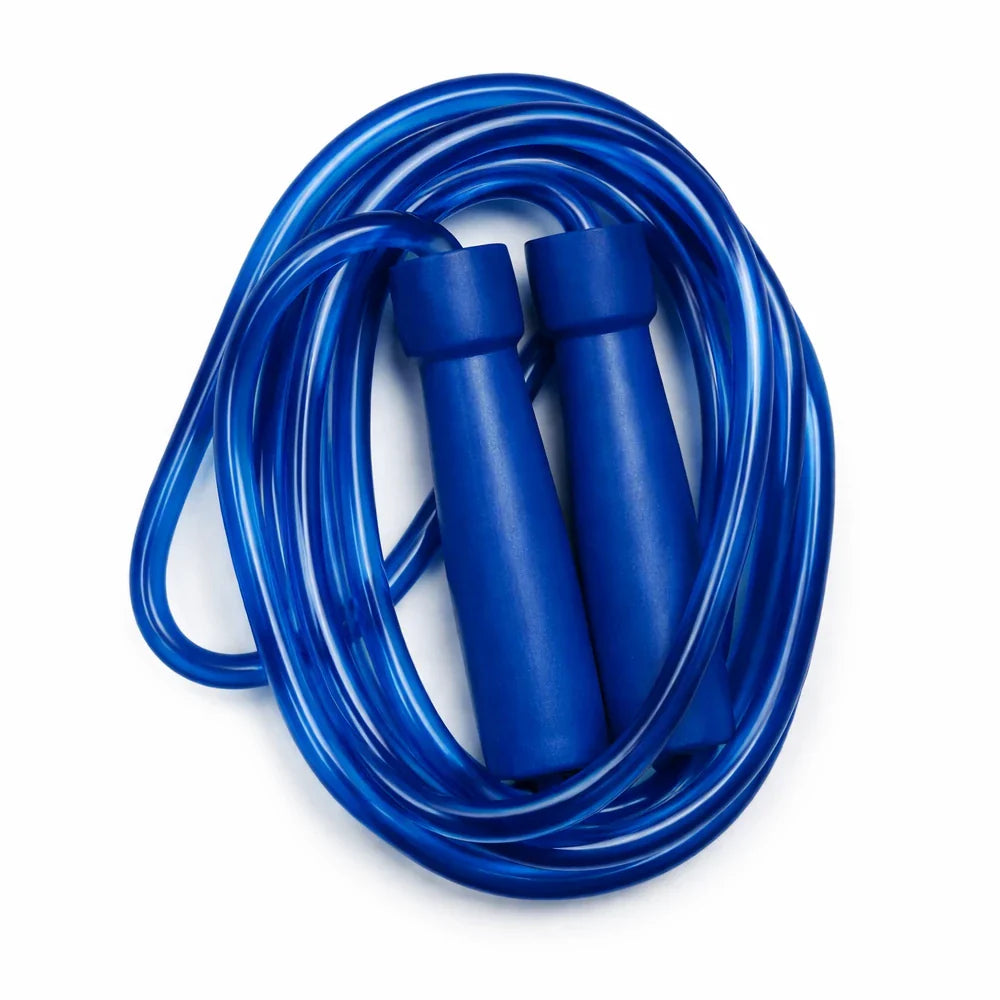 Blue skipping rope on a white background