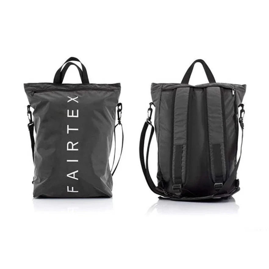 Two black backpacks with 'FAIRTEX' branding on a white background