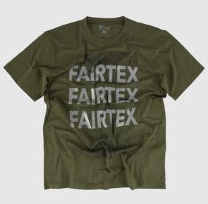 Green t-shirt with 'Fairtex' text on a white background