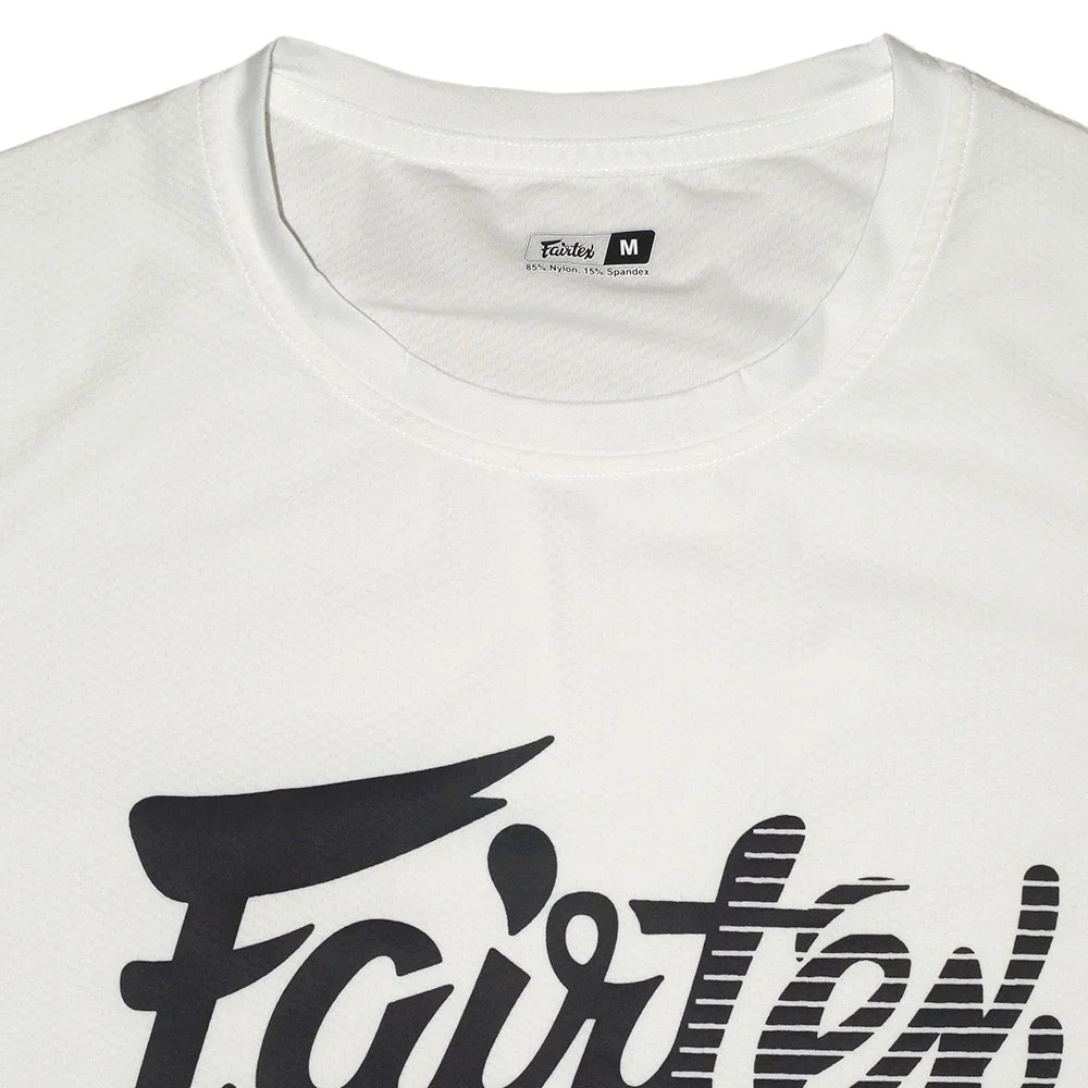 White t-shirt with black 'Fairtex' logo on a white background