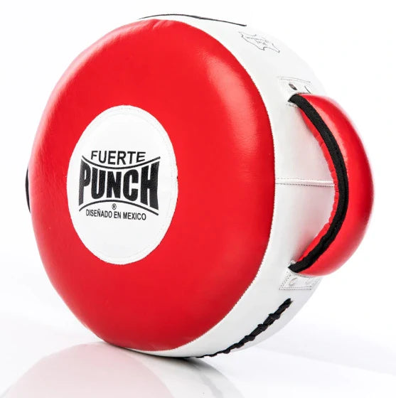 Red and white boxing target with 'Fuerte Punch' logo on a white background