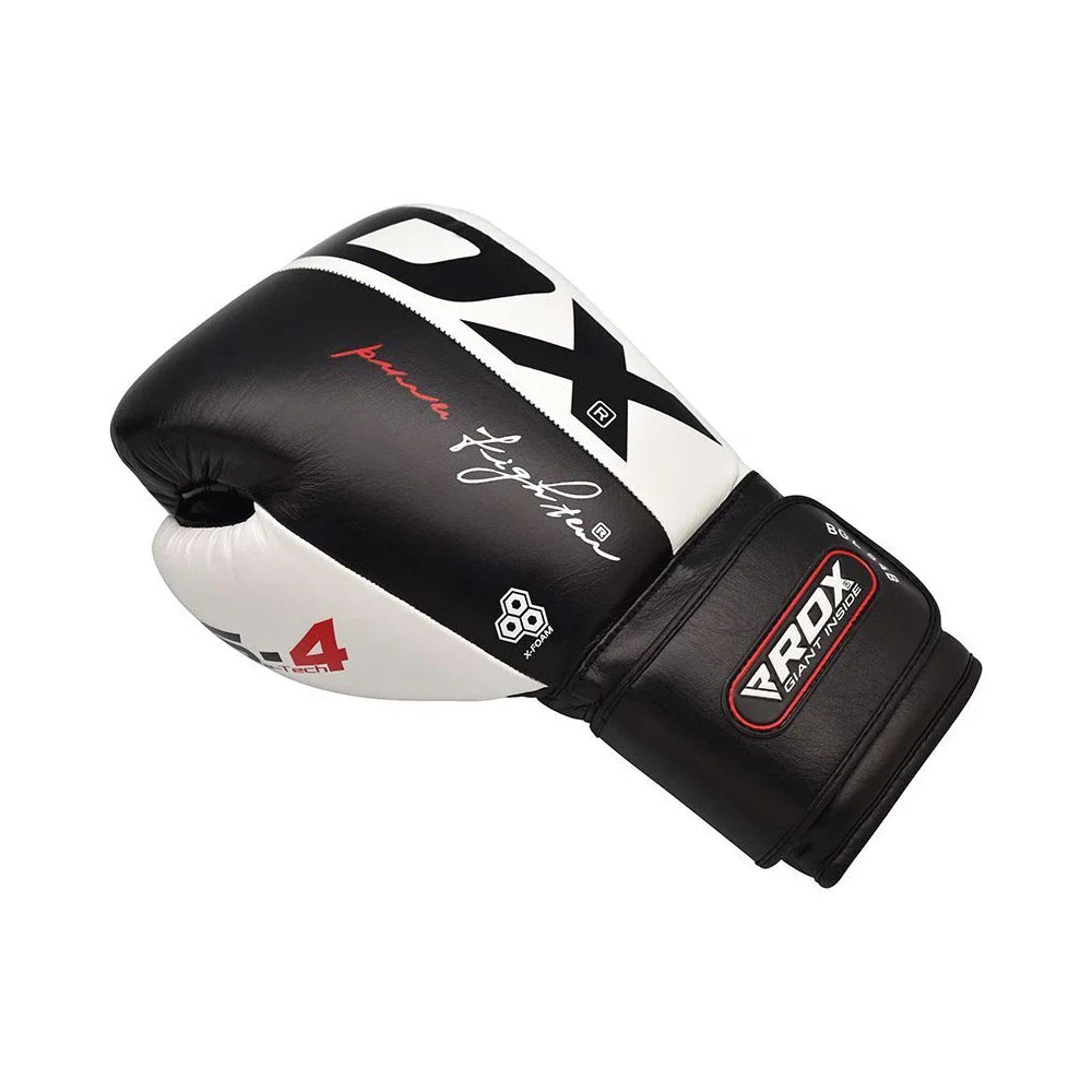 Black and white boxing glove with RDX branding on a white background