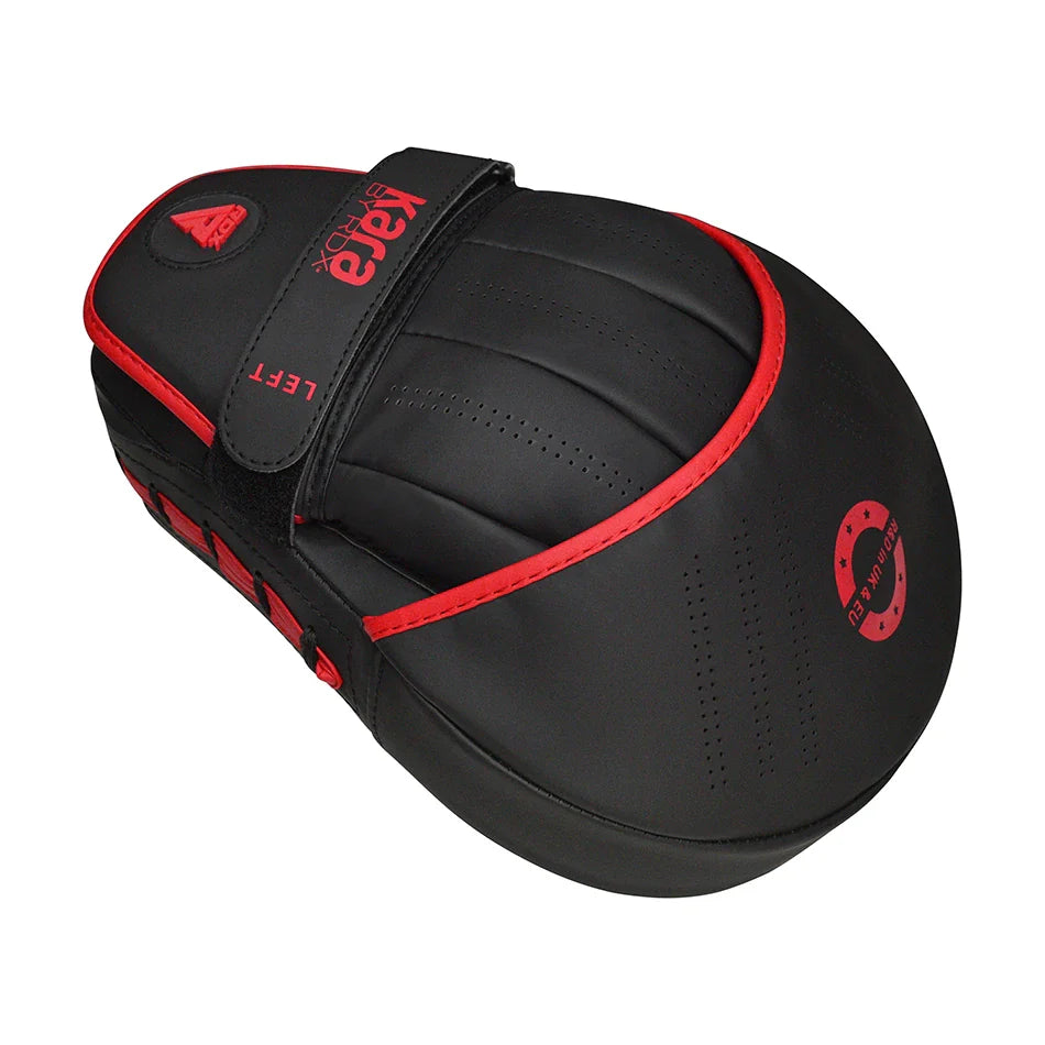 Black and red boxing mitt on a white background