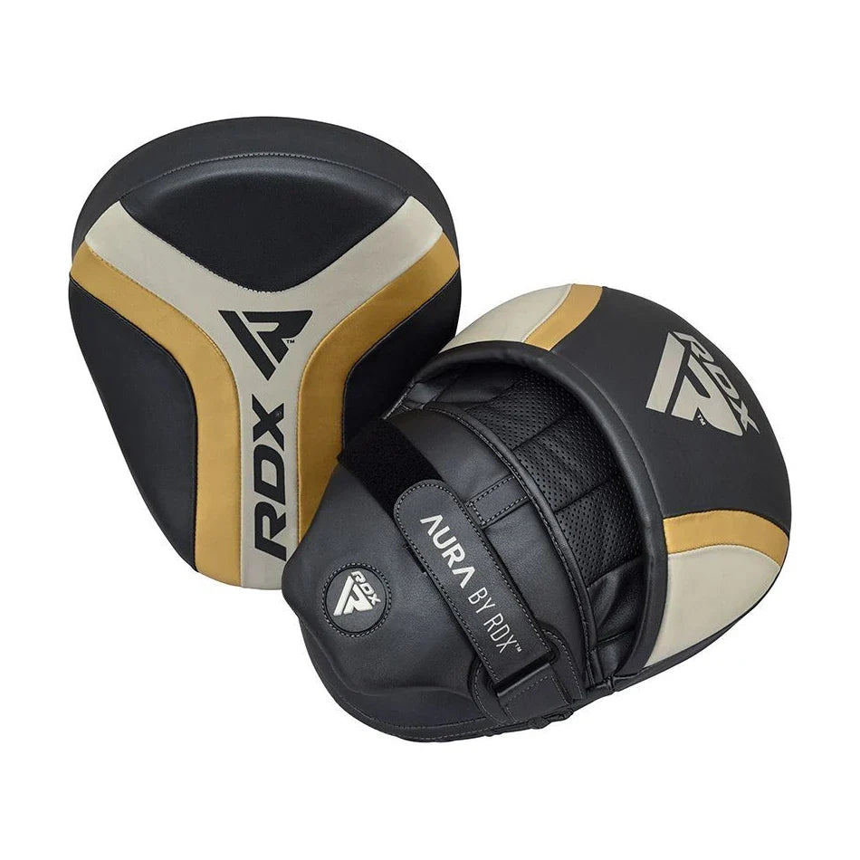 Pair of RDX boxing pads on a white background