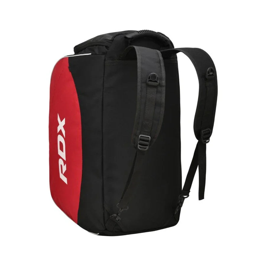 Black and red backpack with RDX logo on a white background