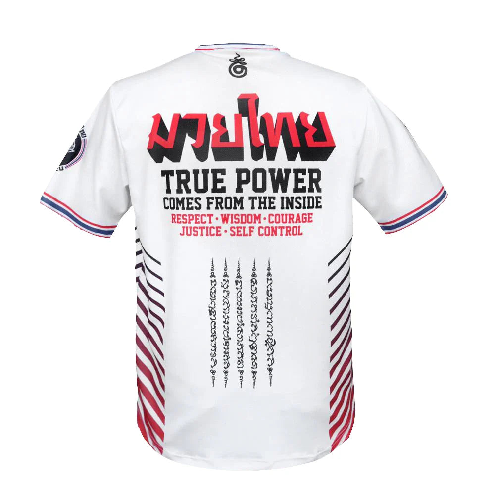 White Tuff Sport t-shirt with red and black text and graphics on a white background