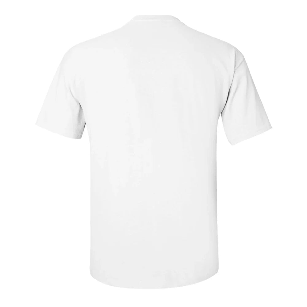 Back of a white t-shirt on a white background