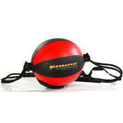 Red and black round ball with a strap on a white background