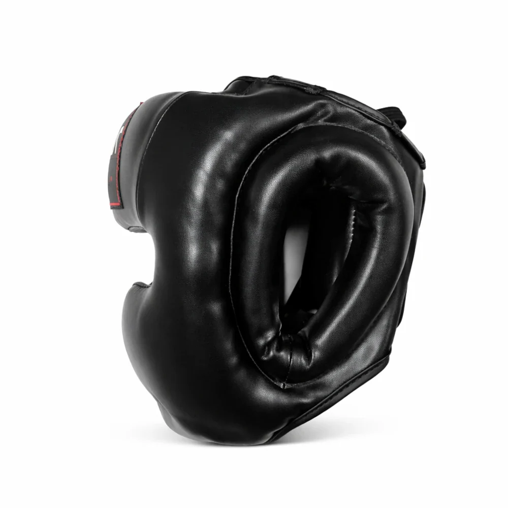 Black boxing head gear on a white background